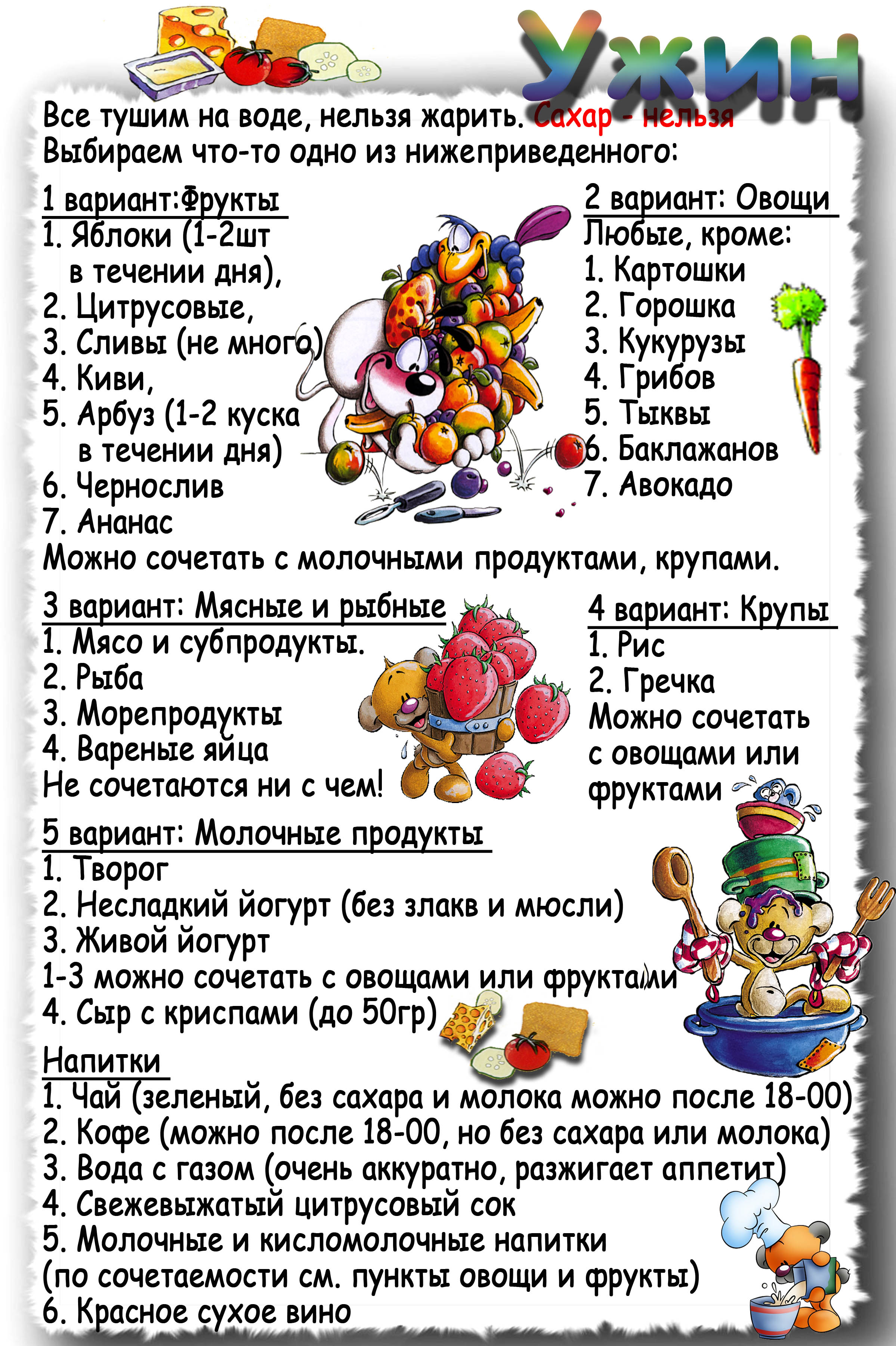 Диета 60 список разрешенных продуктов